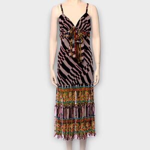 Diane von‎ Furstenburg Womens Dress Sz 6 Silk Slip Midi Black Cream Sequins Glam